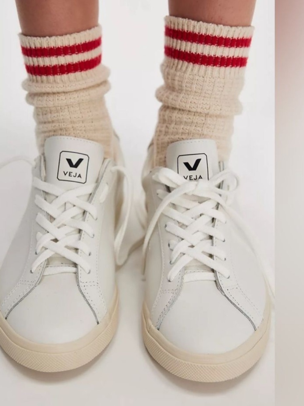 Veja White Leather Low-Top Sneakers with Cream Soles